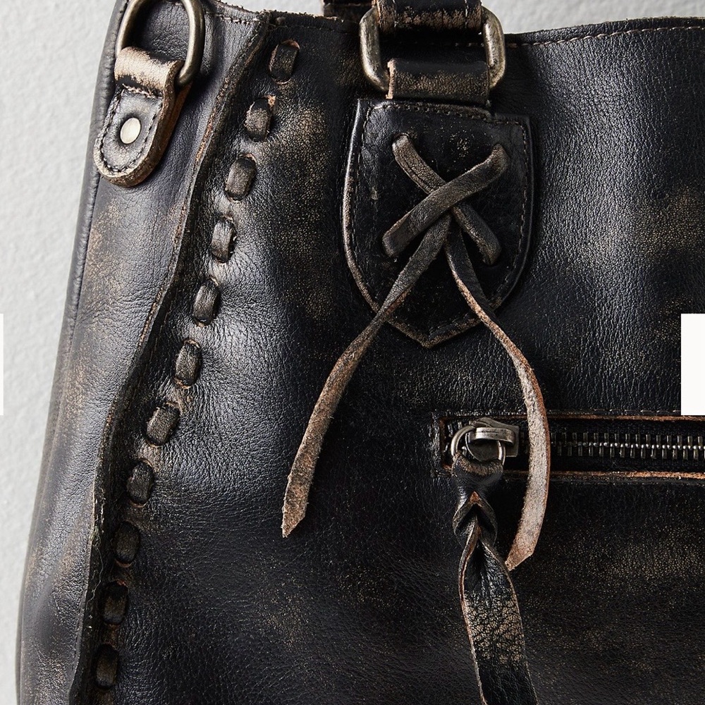 Bed Stu Distressed Black & Brown Leather Shoulder Tote - Picture 4 of 6